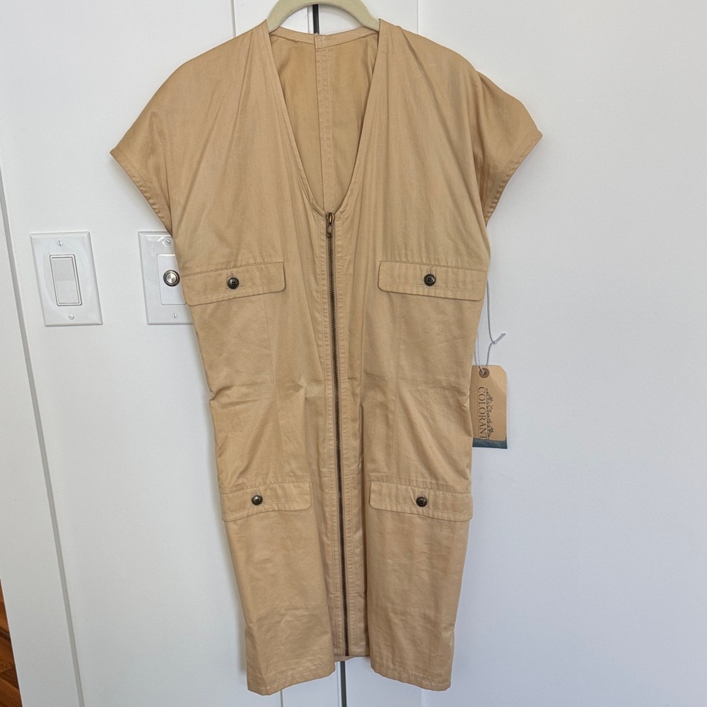 Tan Utility Mini Dress with Front Zip from Colorant